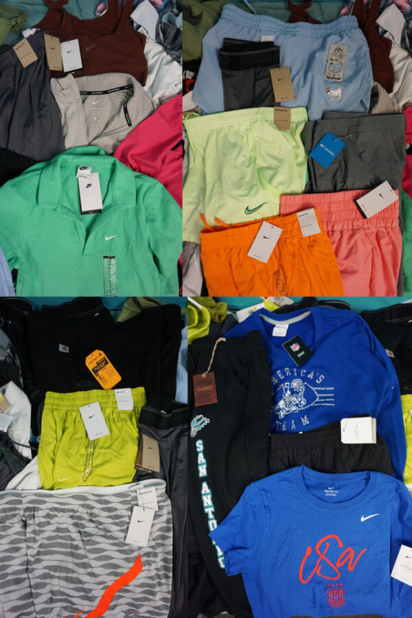 78+ Pieces One is a three-piece set, so you will be receiving over 78 individual items Sizes: Assorted Mens, Womens and Kids, Assorted These are Liquidations from D*cks Sports Condition to Expect: Sometimes the piece has a clearance sticker Sometimes the piece is missing the paper store tag Occasionally a piece has a stain which is usually dust / dirt from being tried on in the fitting room but on rare occasion the stain could be makeup or food. These stains are usually easily removable without the need for a washing machine. On very rare occasion there is some form of an imperfection we didn't see. Because they have been in stores and touched by customer, it is possible a very small quantity may need laundering or repair of some form. We do try to remove pieces we notice that have major damage. It is not possible for us to catch every imperfection. We sort over 10,000 items a week so we do not have time to analyze each piece. You should expect there could be imperfections we did not see.