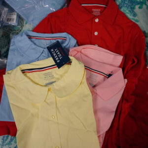 38 Pieces Per Order You will receive a random pull of brands, sizes and styles.  ALL are from the School Uniform Collection Mix of Polo Shirts and Collared Button-Ups Sizes: Assorted Kids These are Liquidations and Overstocks from JC PENNY.  Condition to expect with Liquidations: Sometimes the piece has a clearance sticker Sometimes a removable Liquidation sticker is applied Sometimes the piece is missing the paper store tag Sometimes the piece was part of a set and some, or the rest, of the set is missing.  The remaining piece(s) are still sellable. Sometimes the piece was supposed to include a bonus item, such as a belt, and the belt is missing Occasionally a piece has a stain which is usually dust / dirt from being tried on in the fitting room but on rare occasion the stain could be makeup or food. These stains are usually easily removable without the need for a washing machine.  Sometimes the piece looks worn or may actually be worn.  We try to remove pieces with major signs of wear but it is not possible for us to catch 100%. Sometimes the liquidation is applied with a staple to the garment.  Simply taking your time and slowly sliding the staple out then stretching the material gently with your fingers is the solution.  Obviously if you carelessly rip the staple out you are going to damage the garment.  On very rare occasion there is a rip along a seam or under an armpit that we didn't see.  Again, these are usually very simple repairs with basic sewing knowledge. We try to remove all major damage that we see.  It is not possible for us to catch every imperfection.  We sort over 10,000 items a week so we do not have time to analyze each piece.  You should expect there could be imperfections we did not see. Condition to Expect with Overstocks:  Most, or all are brand new, Overstocks Because these are brand new, they may be inside clear plastic bags.   NO Clearance stickers! NO Damage Every time we create a listing we have to open one or more of the plastic bags to photograph and video the item.  It is possible dust could get on the opened item.   The pieces we open to create a listing will not be inside clear plastic bags