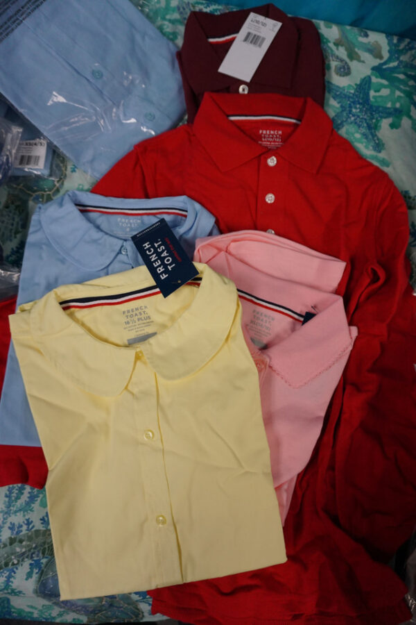 38 Pieces Per Order You will receive a random pull of brands, sizes and styles.  ALL are from the School Uniform Collection Mix of Polo Shirts and Collared Button-Ups Sizes: Assorted Kids These are Liquidations and Overstocks from JC PENNY.  Condition to expect with Liquidations: Sometimes the piece has a clearance sticker Sometimes a removable Liquidation sticker is applied Sometimes the piece is missing the paper store tag Sometimes the piece was part of a set and some, or the rest, of the set is missing.  The remaining piece(s) are still sellable. Sometimes the piece was supposed to include a bonus item, such as a belt, and the belt is missing Occasionally a piece has a stain which is usually dust / dirt from being tried on in the fitting room but on rare occasion the stain could be makeup or food. These stains are usually easily removable without the need for a washing machine.  Sometimes the piece looks worn or may actually be worn.  We try to remove pieces with major signs of wear but it is not possible for us to catch 100%. Sometimes the liquidation is applied with a staple to the garment.  Simply taking your time and slowly sliding the staple out then stretching the material gently with your fingers is the solution.  Obviously if you carelessly rip the staple out you are going to damage the garment.  On very rare occasion there is a rip along a seam or under an armpit that we didn't see.  Again, these are usually very simple repairs with basic sewing knowledge. We try to remove all major damage that we see.  It is not possible for us to catch every imperfection.  We sort over 10,000 items a week so we do not have time to analyze each piece.  You should expect there could be imperfections we did not see. Condition to Expect with Overstocks:  Most, or all are brand new, Overstocks Because these are brand new, they may be inside clear plastic bags.   NO Clearance stickers! NO Damage Every time we create a listing we have to open one or more of the plastic bags to photograph and video the item.  It is possible dust could get on the opened item.   The pieces we open to create a listing will not be inside clear plastic bags